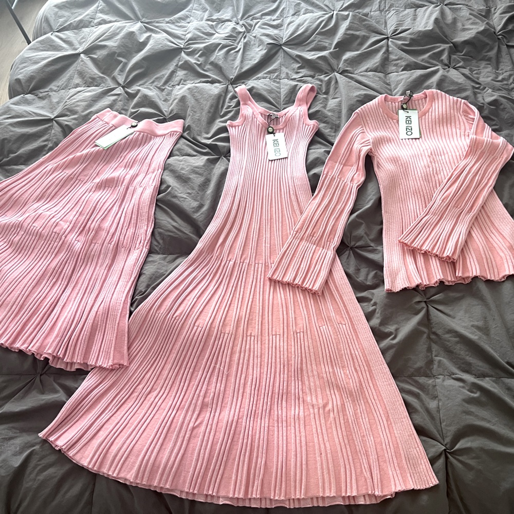 Kenzo blush pink knit top & skirt set size XS